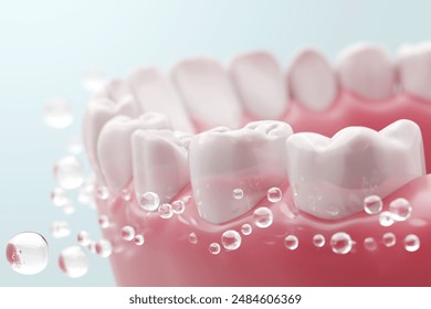 Beautiful white teeth with and healthy gum with bubble of toothpaste or mouthwash. 3D rendering. - Powered by Shutterstock