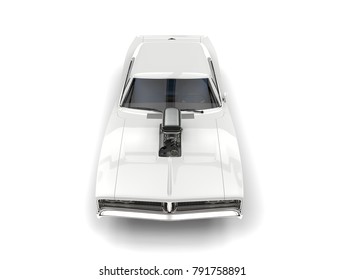 Beautiful White Vintage American Muscle Car - Overhead Shot - 3D Render