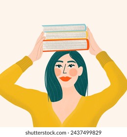 Beautiful woman balancing books on her head  - Powered by Shutterstock