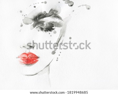 beautiful woman face. beauty style illustration. watercolor painting
