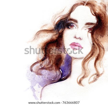beautiful woman face. makeup. fashion illustration. watercolor painting 
