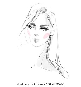 Beautiful Woman Face Pink Blush Cheeks Stock Illustration 1017870664 ...