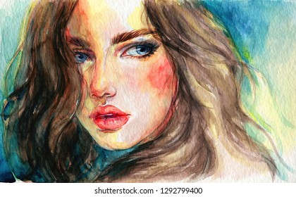 Beautiful Woman Fashion Illustration Watercolor Painting Stock ...