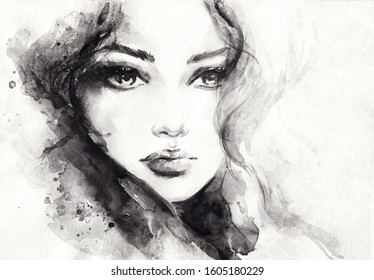 beautiful woman  fashion illustration  watercolor painting
