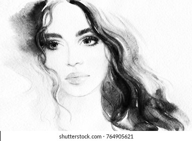 Beautiful Woman. Fashion Illustration. Watercolor Painting