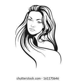 Beautiful Woman With Long Hair Sketch