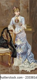 Beautiful Woman In A Long, Lacy, Victorian Style Dress - A Vintage Illustration, Circa 1870