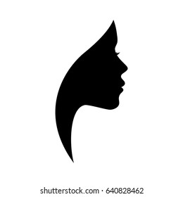 Beautiful woman profile silhouettes with elegant hairstyle, young female face design, beauty girl head with styled hair, fashion lady graphic portrait.
