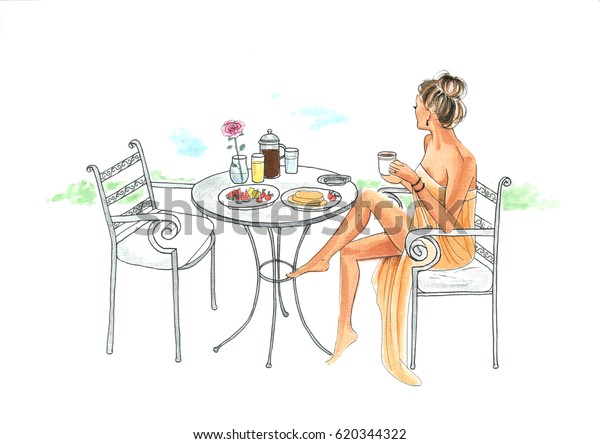 За чашечкой кофе - Страница 2 Beautiful-woman-take-breakfast-on-600w-620344322