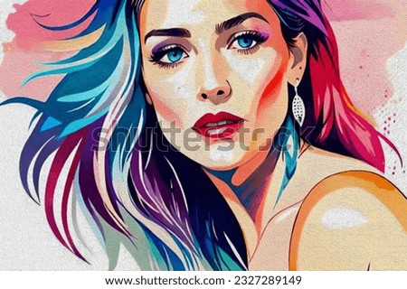 Beautiful woman watercolor portrait illustration, isolated on white. Summer girl design.