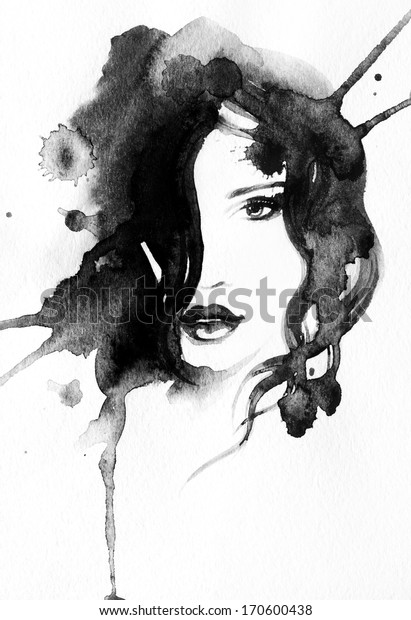 Beautiful Womans Face Watercolor Illustration Stock Illustration 170600438