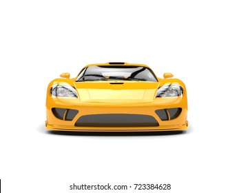 Beautiful Yellow Modern Super Race Car - Front View - 3D Illustration