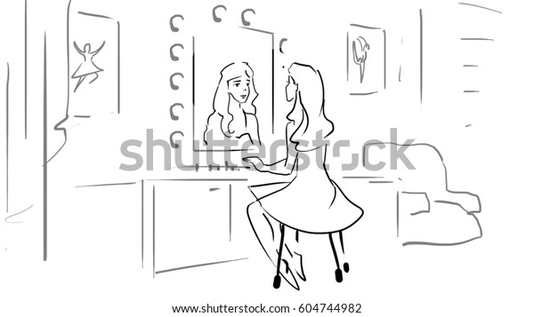 Beautiful Young Woman Dressing Room Actress Stock Illustration