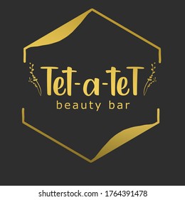 Beauty Bar Logo With Yellow And Dark Brown Color For Social Media, Facebook And Instagram,with Golden Texture