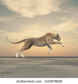 The Beauty Of A Cheetah Who Running. This Is A 3d Render Illustration