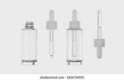 Beauty Fashion Cosmetic Serum Dropper Bottle Glass Clear Mockup In Healcare Medical Concept, 3d Illustration Redering