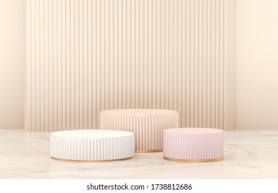 Beauty Fashion Luxury Podium Backdrop For Product Display. Minimalist Gold, Marble And Pink Background. 3d Render.