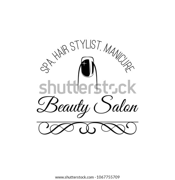 Beauty Salon Badge. Nail\
Design. Makeup. Filigree Divider Swirl Frame.  Illustration\
Isolated on white