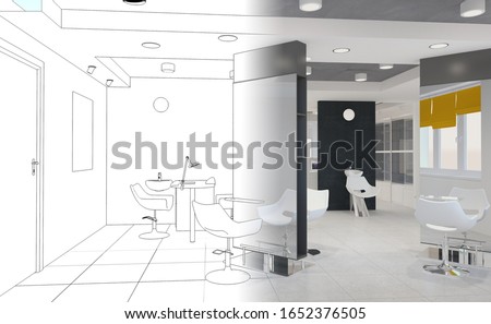 beauty saloon, interior visualization, 3D illustration