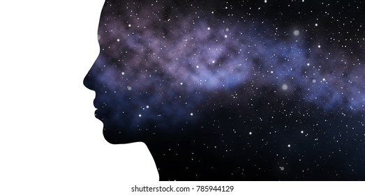 beauty, science and people concept - woman profile with space background