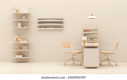 Beauty spa nail salon on peach fuzz color trend 2024 background. 3d render of luxury Beauty Studio for women and men. Place for manicure and nail care - Powered by Shutterstock