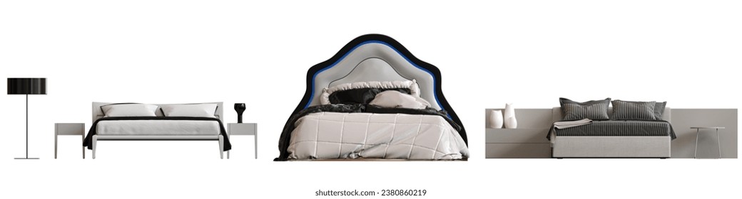 bed isolated on white background, interior furniture, 3D illustration, cg render