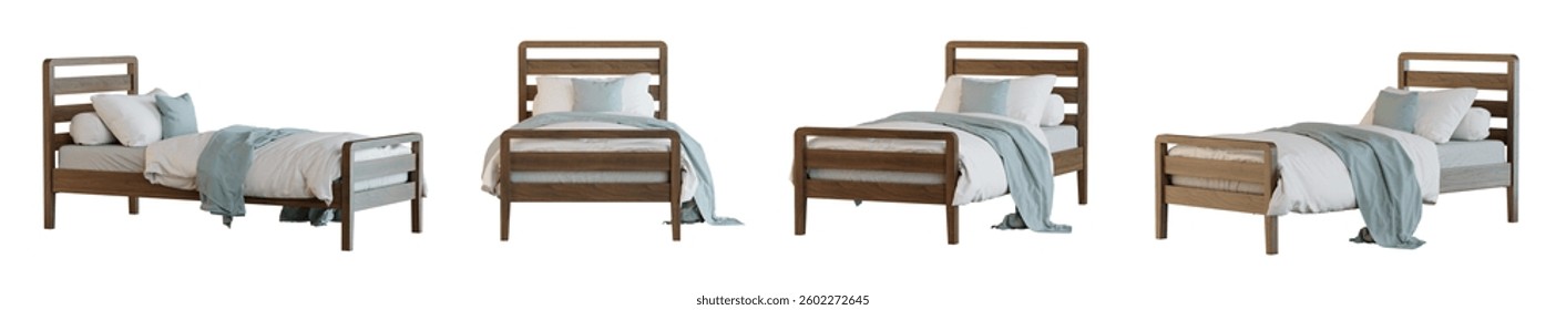 Bed isolated on white background. 3D render. 3D illustration.
