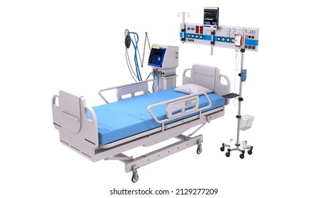 BED With Modern ICU EQUIPMENT.3d Rendering.