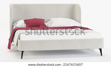 Bed on a white background. Soft bed with a curved back. 3D rendering.