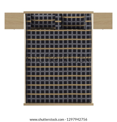 Bed top view / Bed overhead view isolated on white background perfect for use for 2d colour floor plans or design projects.