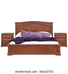 Bed of wood, front view. 3D graphic isolated object on white background