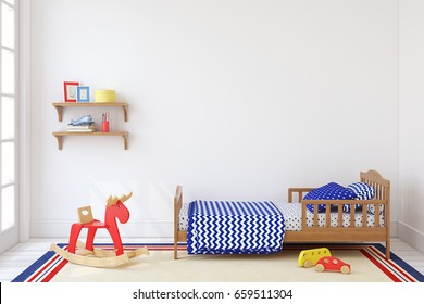 Bedroom For Boy. Interior Mock Up. 3d Render.