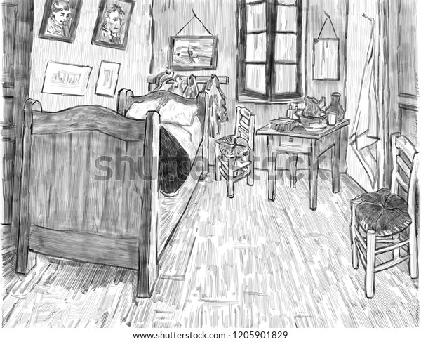 Bedroom Design Pencil Drawing Stock Illustration 1205901829