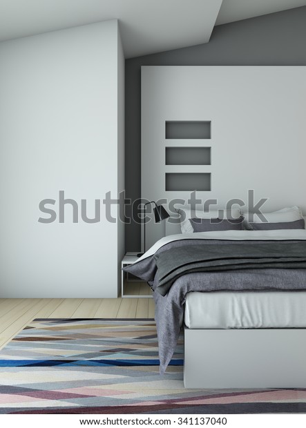 Bedroom Grey Carpet 3d Rendering Stock Illustration 341137040