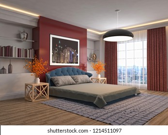 Bedroom interior. 3d illustration - Shutterstock ID 1214511097