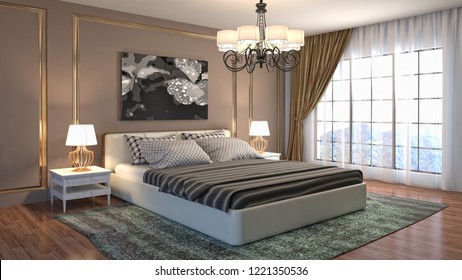 3d Rendering Luxury Bedroom Interior Dark Stock Illustration 1674405064 ...