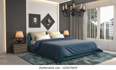 Bedroom interior. 3d illustration - Shutterstock ID 1233176419