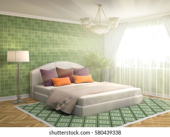 Bedroom interior. 3d illustration - Shutterstock ID 580439338