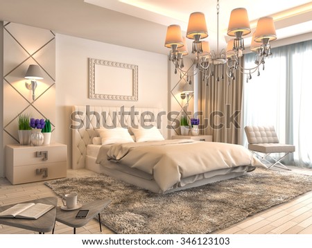 Similar – Image, Stock Photo Modern bedroom with purple accents and city view