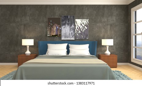 Bedroom Interior 3d Illustration Bed 260nw 1383117971 