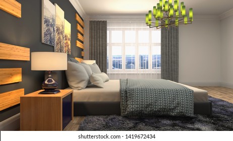 Bedroom interior. Bed. 3d illustration.