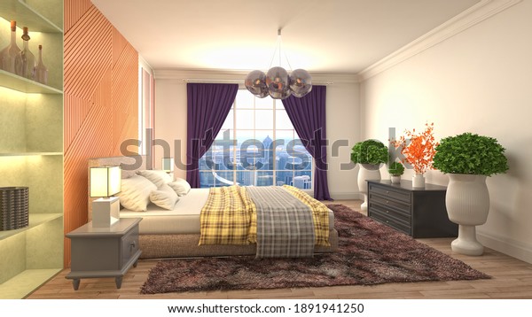 Bedroom interior. Bed. 3d\
illustration.