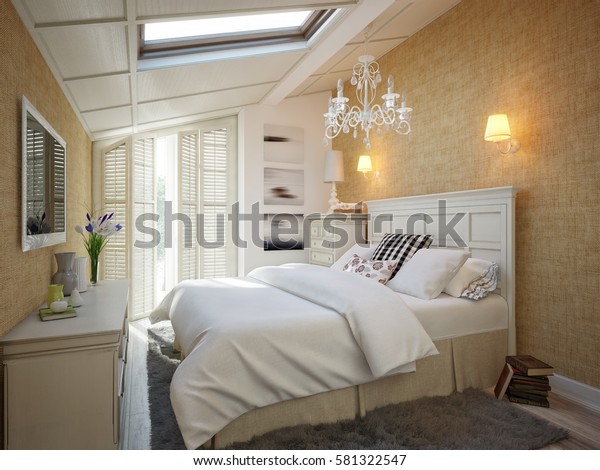 Bedroom Interior Design Attic Traditional House Stock Illustration