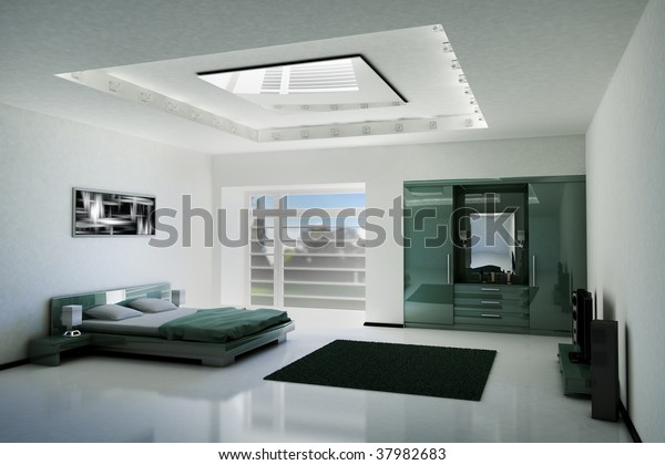 Bedroom Interior Lcd Tv Speakers 3d Stock Illustration 37982683