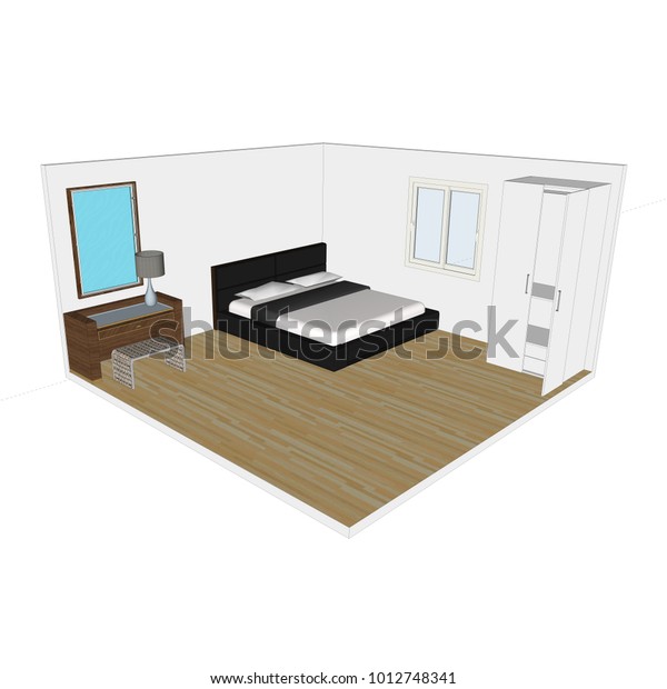 Bedroom Model 3d On White Background Stock Illustration