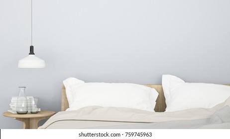 Bedroom Room Interior Space Corner Of Bed And Decorative Wall In Hotel - 3d Rendering Minimal Style