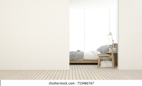 Bedroom Space Interior Minimal And Wall Decoration Empty In Apartment- 3D Rendering