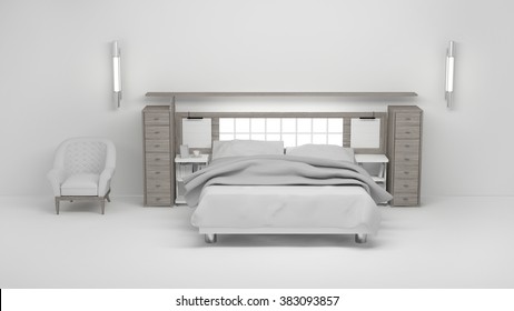 Bedroom White 3d Rendering Non Brand,sketches.All Completely New Design 