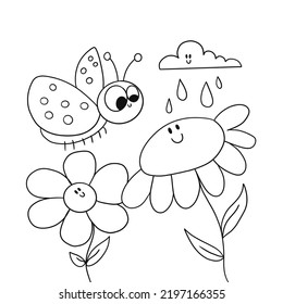 Bee Flower Rain Coloring Page Stock Illustration 2197166355 | Shutterstock