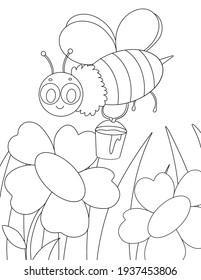 Bee Flowers Animal Coloring Page For Kids